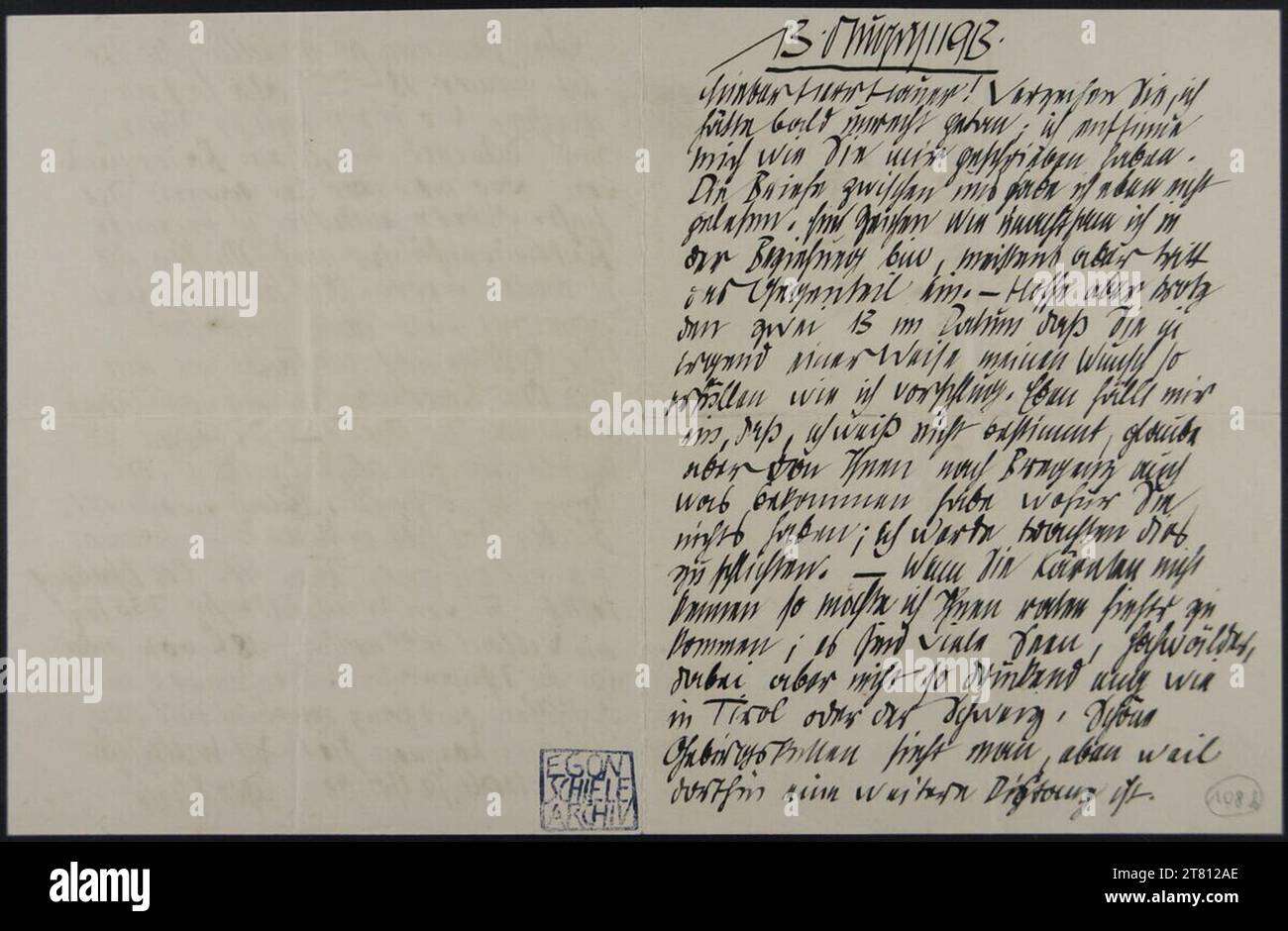 Egon Schiele (Verfasser in) Brief von Egon Schiele an Franz Hauer am 13. August 1913. Tinte (schwarz) auf Papier 13. August 1913 , 13. August 1913 Stockfoto