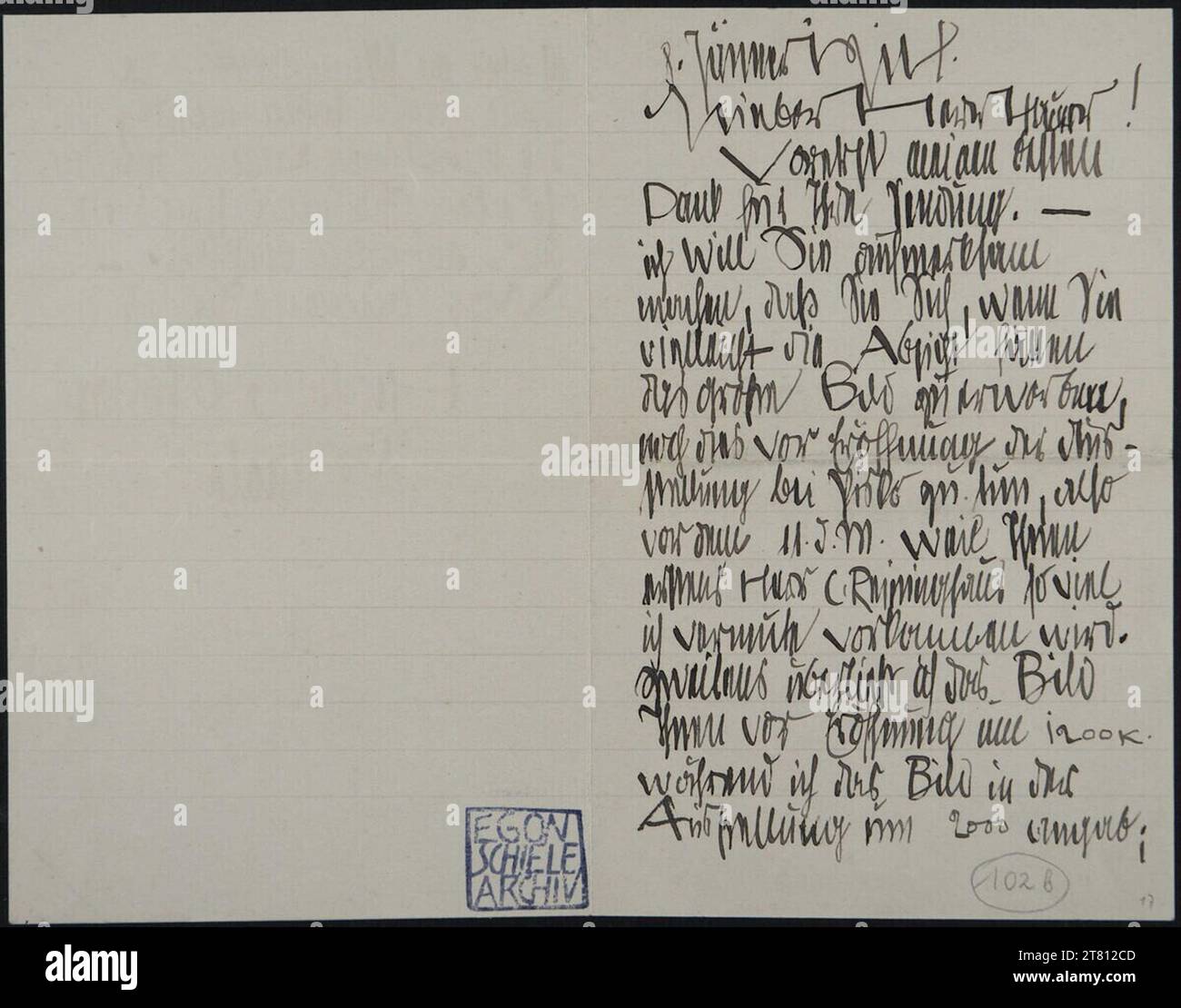 Egon Schiele (Verfasser in) Brief von Egon Schiele an Franz Hauer vom 8. Januar 1914. Tinte (schwarz) auf Papier 8. Jänner 1914 Stockfoto