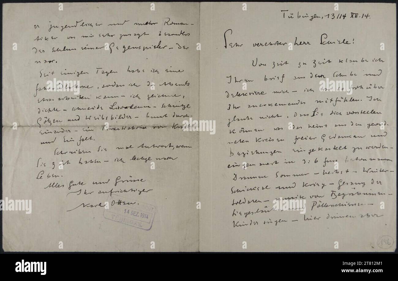 Karl Otten (Verfasser in) Brief von Karl Otten an Egon Schiele vom 13./14. Dezember 1914. Tinte (schwarz) auf Papier 13./14. Dezember 1914 Stockfoto