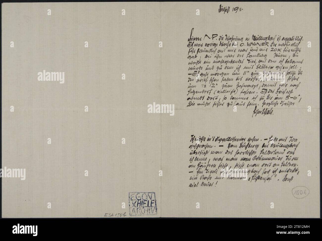 Egon Schiele (Verfasser in) Brief von Egon Schiele an Anton Peschka vom 29. August 1911. Tinte (schwarz) auf Papier 29. August 1911 , 29. August 1911 Stockfoto