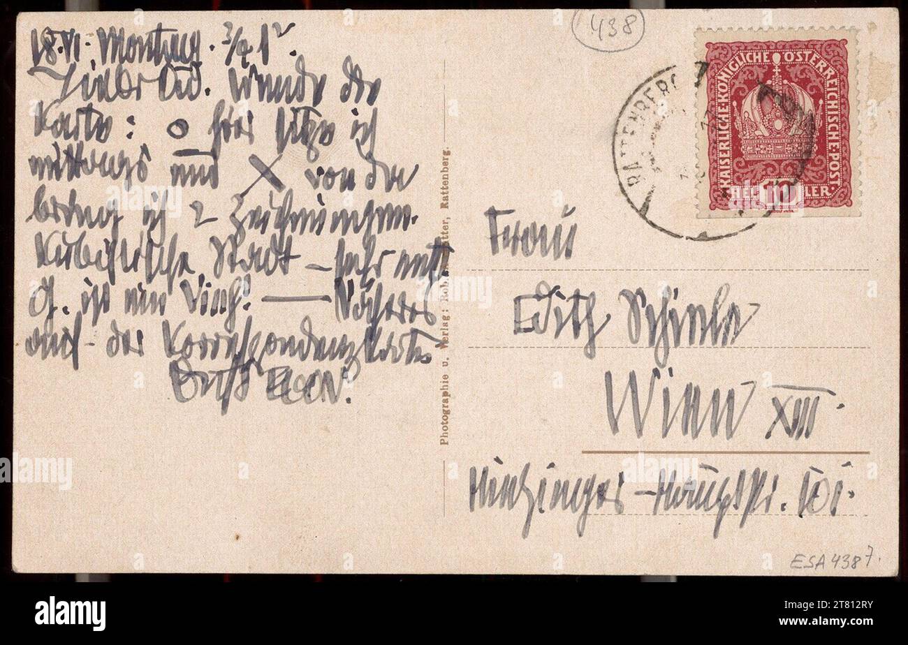 Egon Schiele (Verfasser_in) Postkarte (mit Blick auf Rattenberg am Inn) von Egon nach Edith Schiele, vom 18. Juni 1917. Feder in schwarz 18. Juni 1917 , 18. Juni 1917 Stockfoto