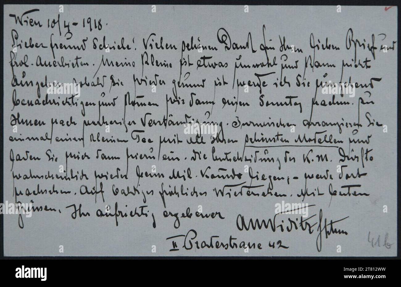 Anton M. Viditz-Ward (Verfasser in) Brief von Anton Viditz-Ward an Egon Schiele vom 10. April 1918. Tinte (schwarz) auf Papier 10. April 1918 , 10. April 1918 Stockfoto