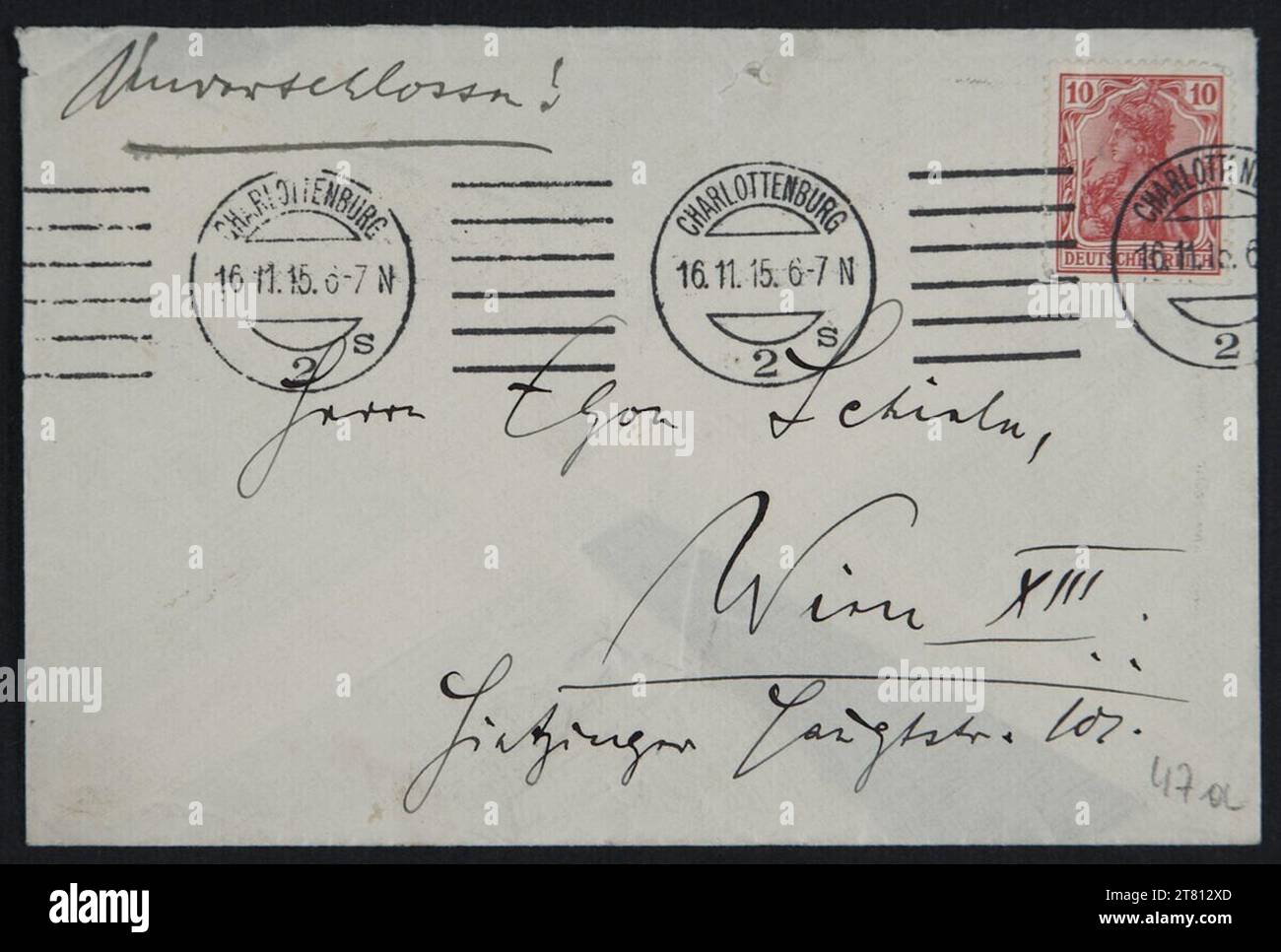 Karl von Felner (Verfasser in) Brief von Karl von Felner an Egon Schiele vom 16. November 1915. Tinte (schwarz) auf Papier 16. November 1915 , 16. 11. 1915 Stockfoto