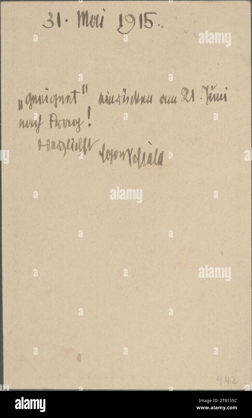 Egon Schiele (Verfasser in) Postkarte von Egon Schiele an Marie Schiele vom 31. Mai 1915. Tinte (schwarz) auf Papier 31. Mai 1915 , 31. Mai 1915 Stockfoto