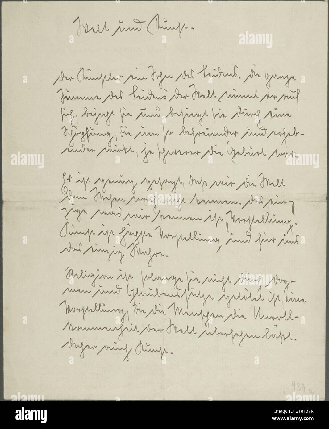 Willy Lidl (Verfasser in) Aphorismen von Willy Lidl über Kunst und Welt an Egon Schiele nach dem 2. März 1911. Tinte (schwarz) auf Papier nach dem 2. März 1911 Stockfoto