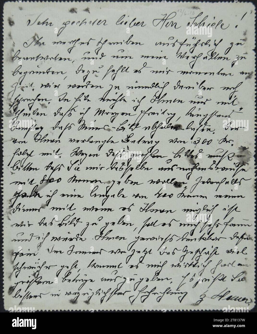 Franz Hauer (Verfasser in) Brief von Franz Hauer an Egon Schiele vom 12. Juni 1913. Tinte (schwarz) auf Papier 12. Juni 1913 , 12. Juni 1913 Stockfoto
