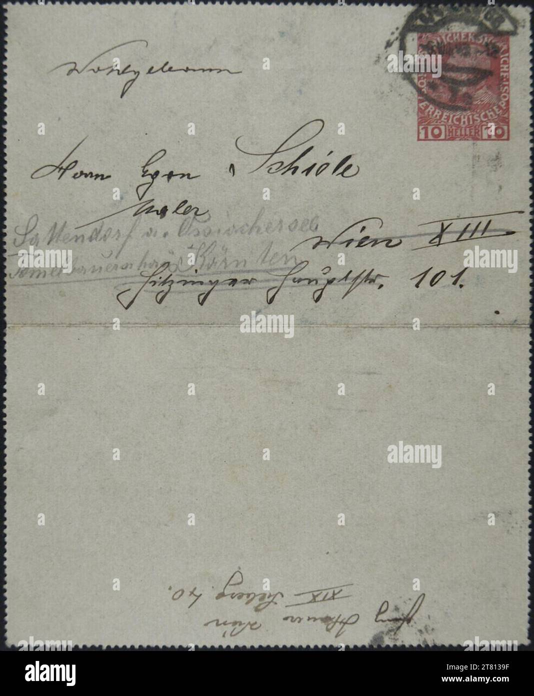 Franz Hauer (Verfasser in) Brief von Franz Hauer an Egon Schiele vom 6. August 1913. Tinte (schwarz) auf Papier 6. August 1913 , 06.08.1913 Stockfoto