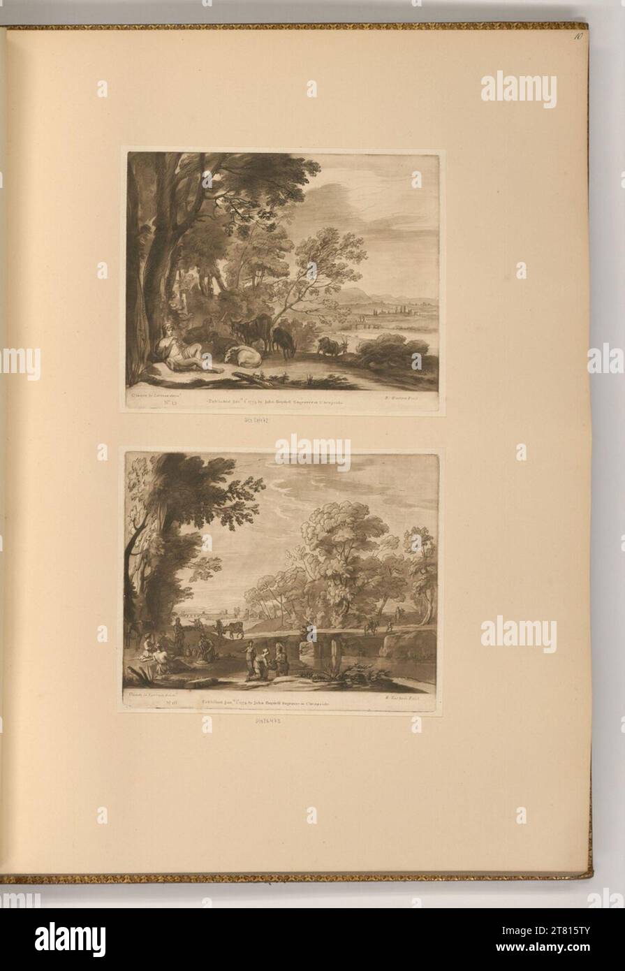 Richard Earlom (Gravierer) Landschaft mit einem Hirten; Flusslandschaft mit ruhenden Bauern. Schaubkunst, Ätzen 1774 , 1774 Stockfoto
