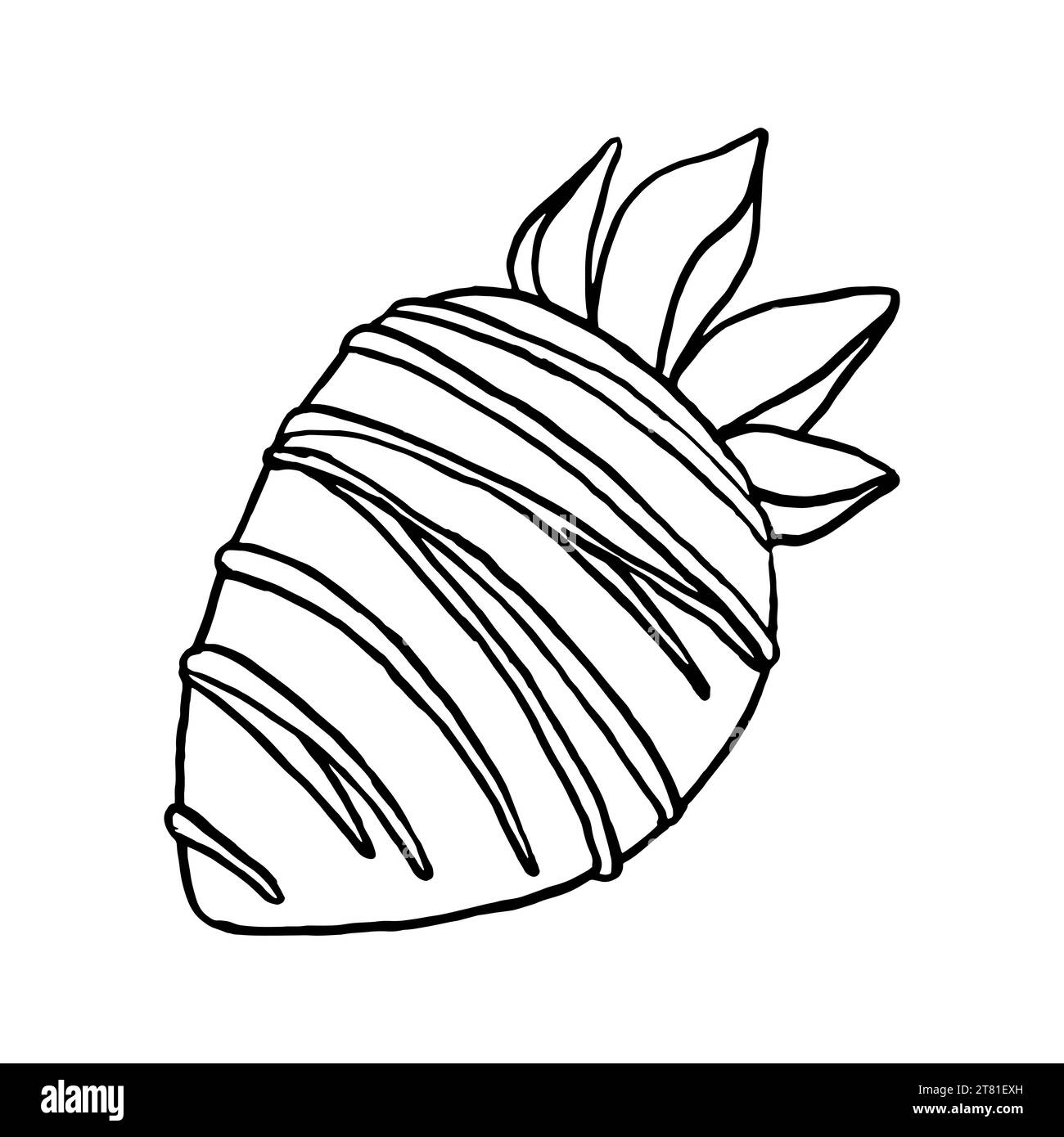 Reife Beeren Erdbeere mit glasierter blauer Schokolade. Vektorlinie Kunst. Handgezeichneter Stil Kritzelzeichnung Illustration. Erdbeeren mit Schokoladenüberzug Stock Vektor
