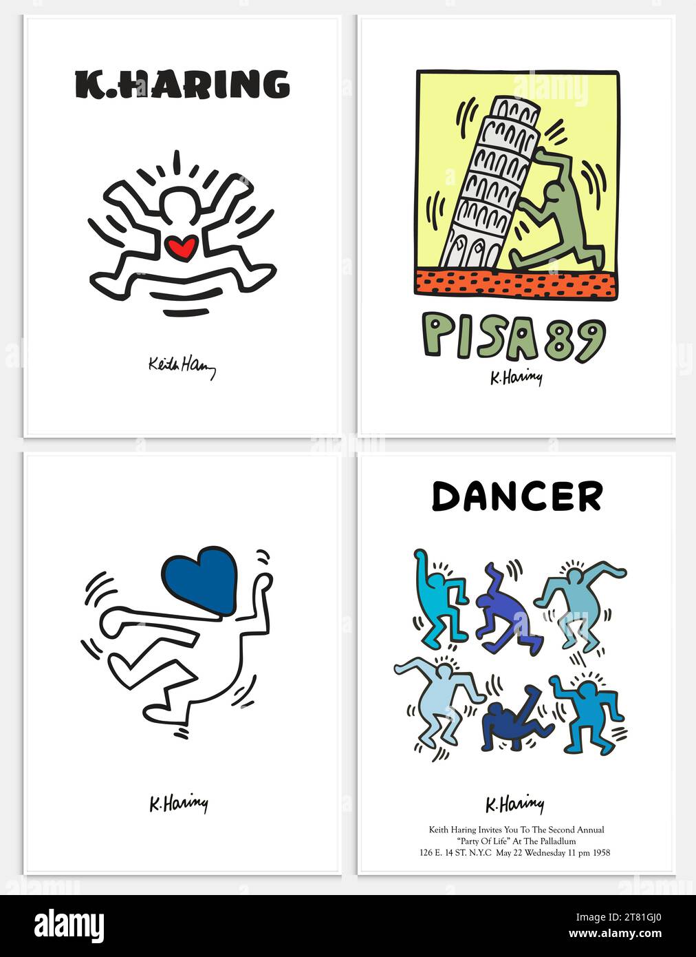 Enthält abstrakte Kunst-Set im Keith Haring-Stil, moderne Kunstsammlung für Dekoration. Vektor-İllustration-Poster. Kollektion für trendige Kunst. Stock Vektor