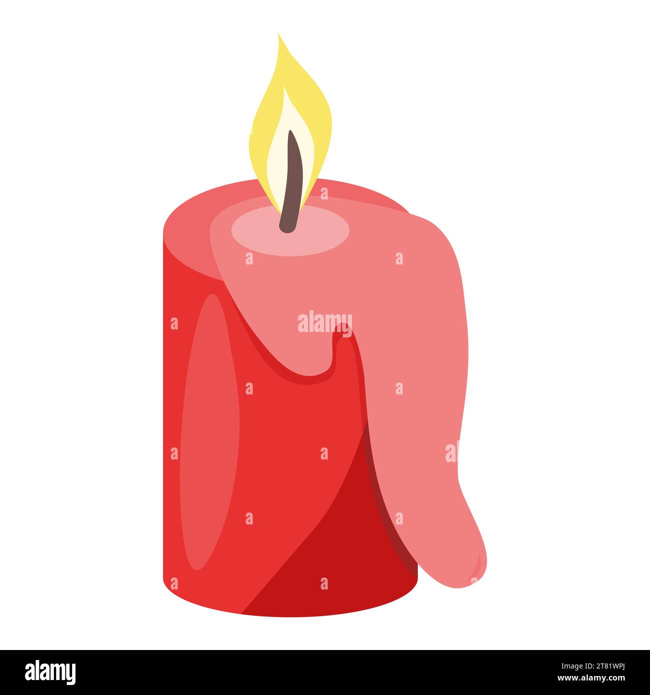 Rote brennende Kerze mit schmelzendem Wachs, flache Vektorillustration Stock Vektor