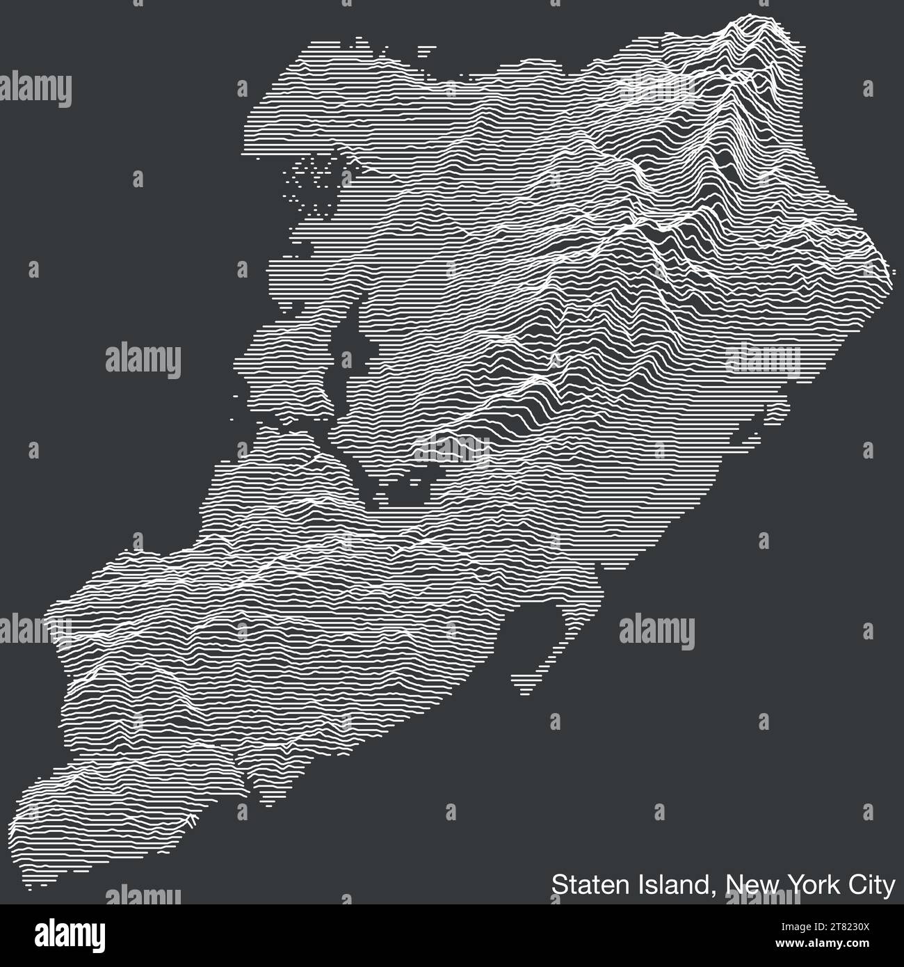 Topographische überzogene Reliefkarte von STATEN ISLAND, NEW YORK CITY Stock Vektor