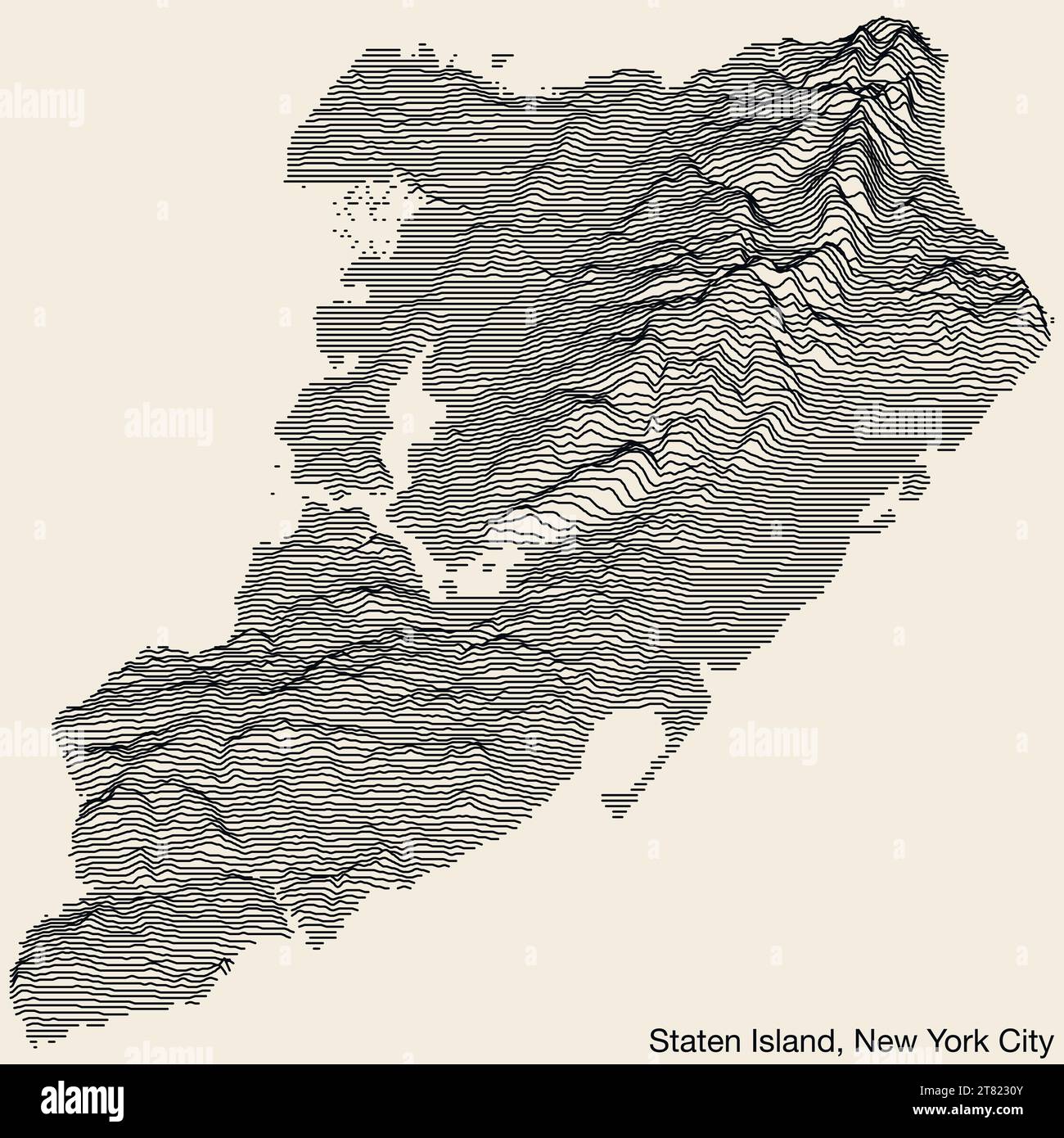 Topographische überzogene Reliefkarte von STATEN ISLAND, NEW YORK CITY Stock Vektor