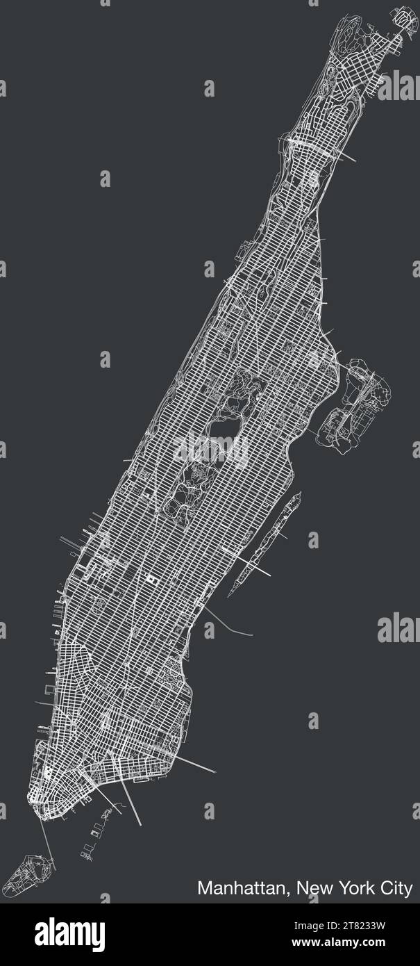 Straßenkarte des STADTTEILS MANHATTAN, NEW YORK CITY Stock Vektor