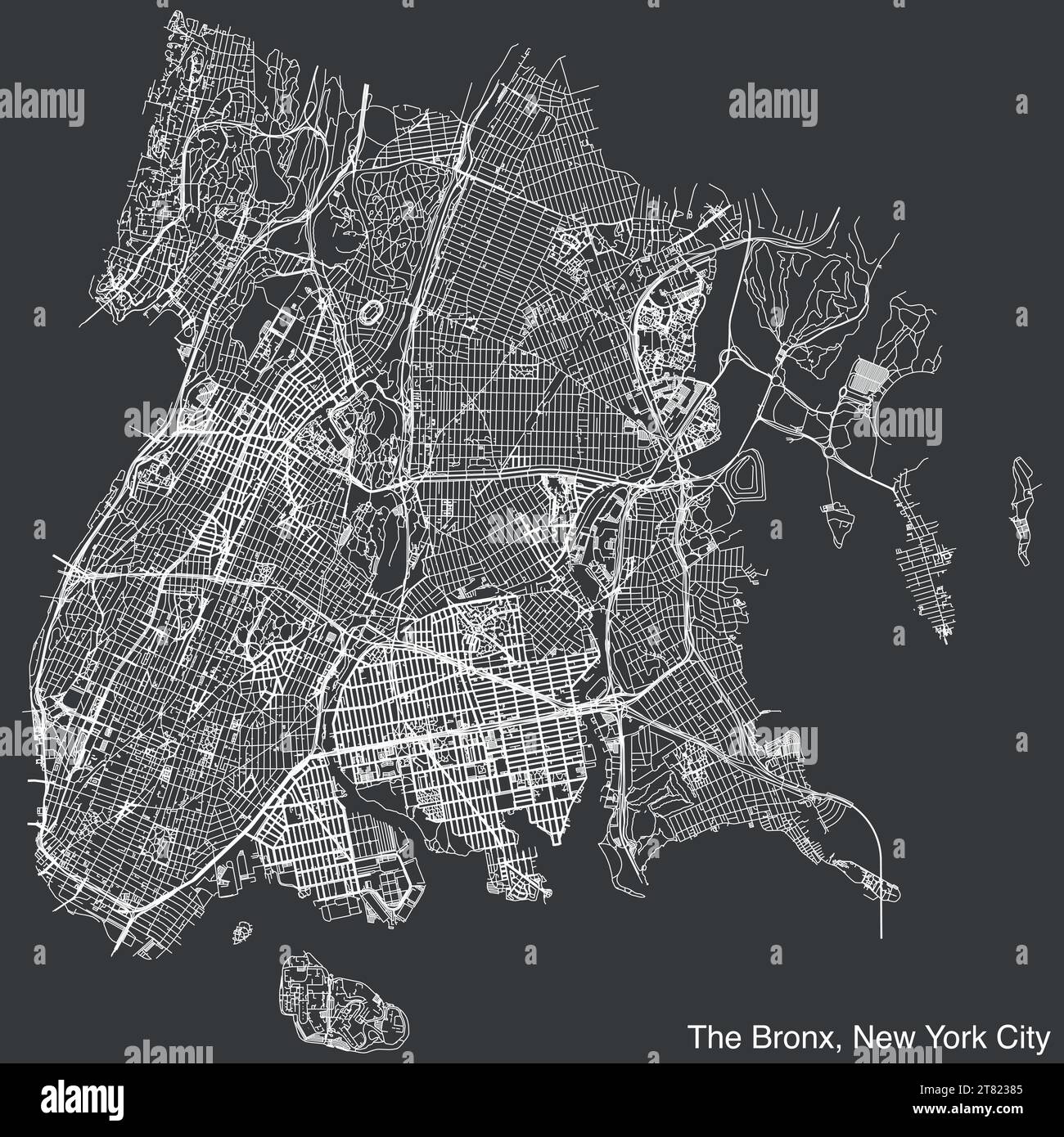 Straßenkarte DES STADTTEILS BRONX, NEW YORK CITY Stock Vektor