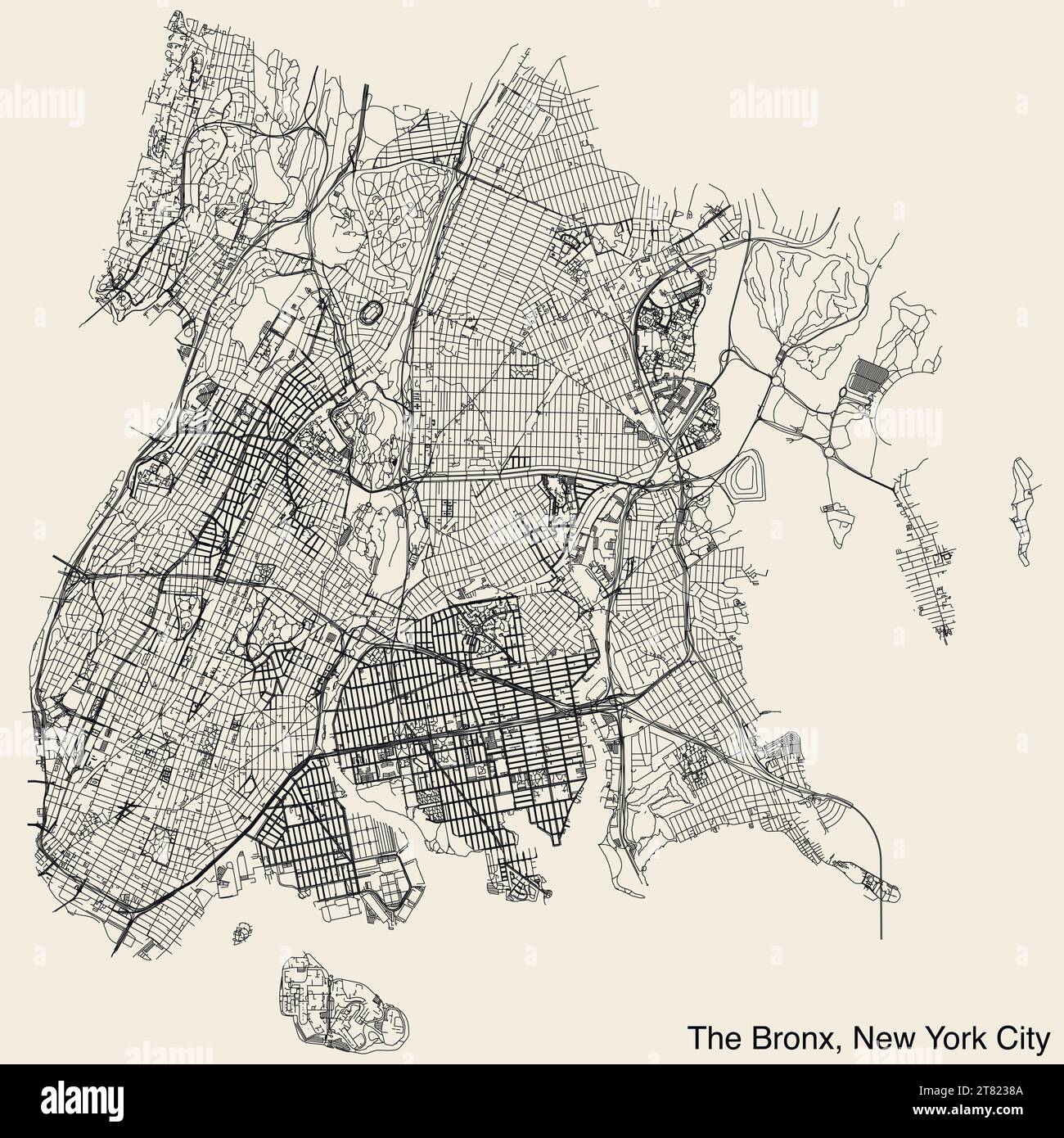 Straßenkarte DES STADTTEILS BRONX, NEW YORK CITY Stock Vektor