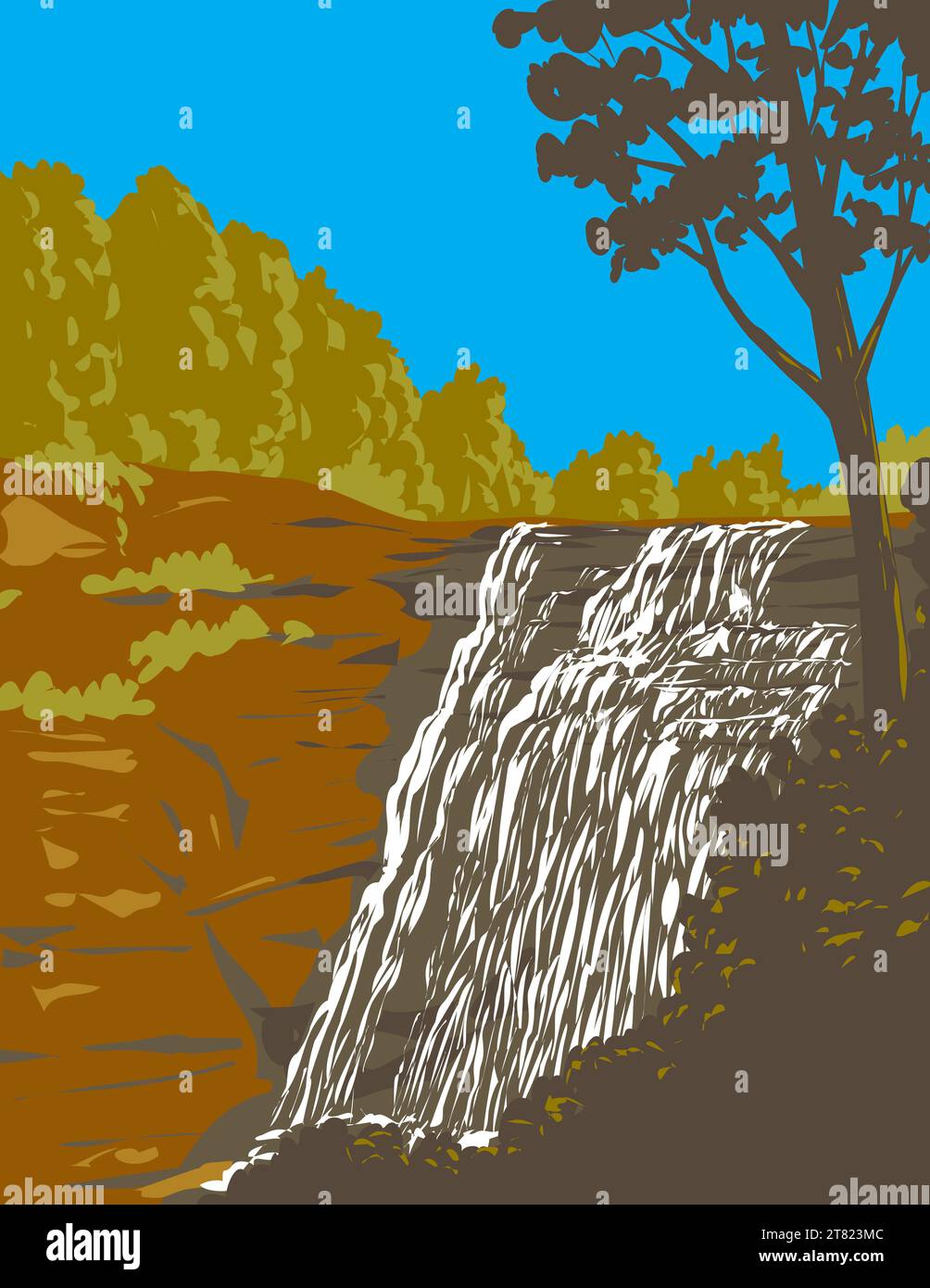 WPA-Poster der Bridal Veil Falls im Cuyahoga Valley National Park zwischen Cleveland und Akron, Ohio, USA, in der Projektverwaltung oder FED Stockfoto