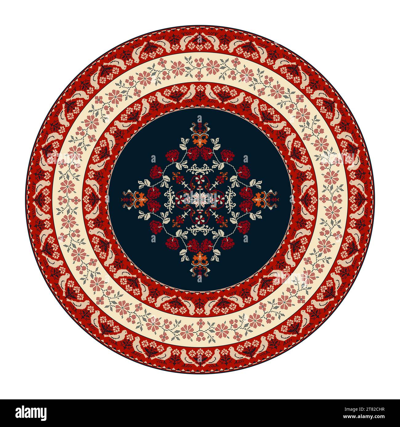 Traditionelle polnische Stickerei rundes Symbol, Vektorvorlage. Isolierte Objekte über weißem Hintergrund Stockfoto