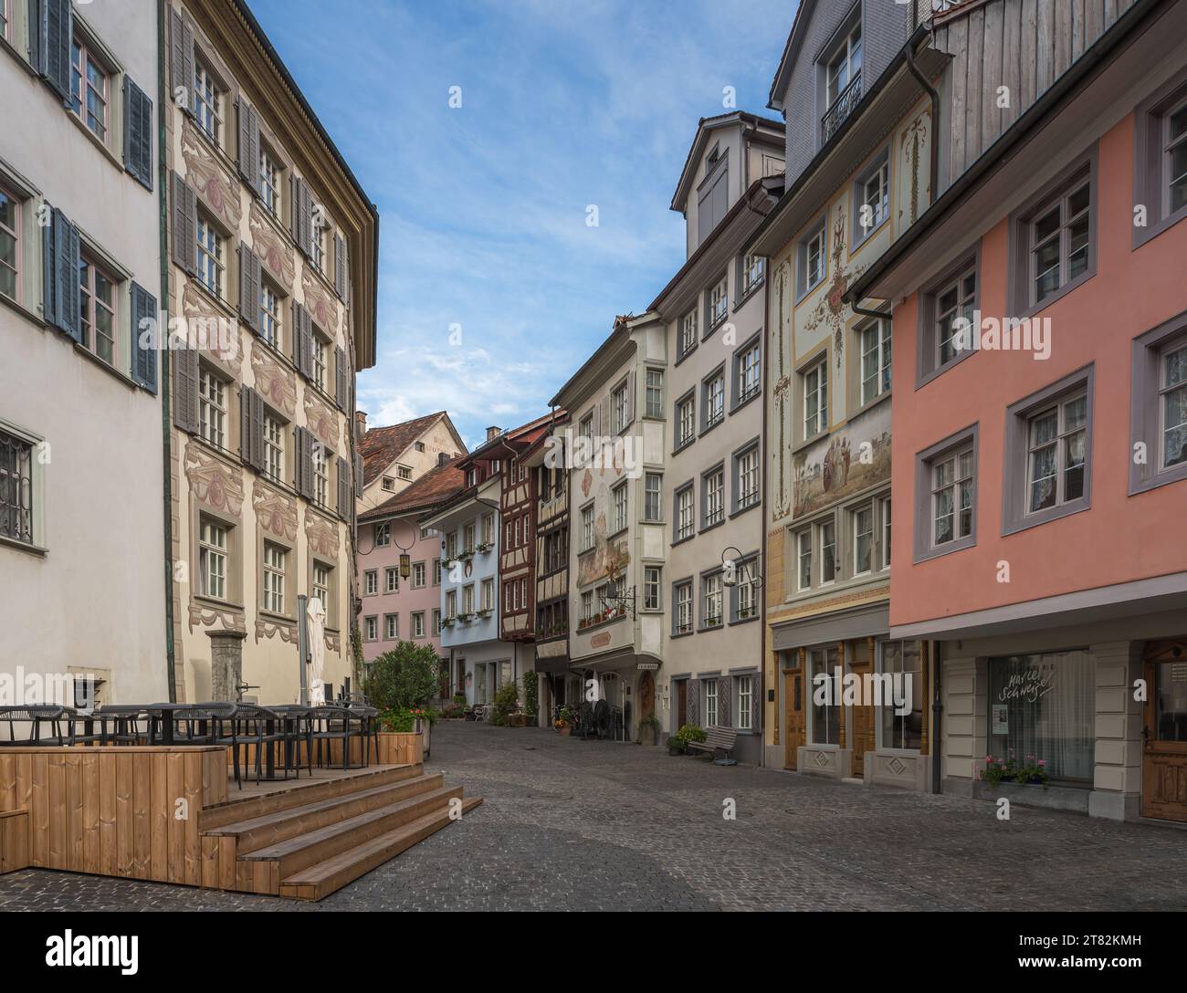 Gasse in der historischen Altstadt von Wil, Canton St. Gallen, Schweiz Stockfoto