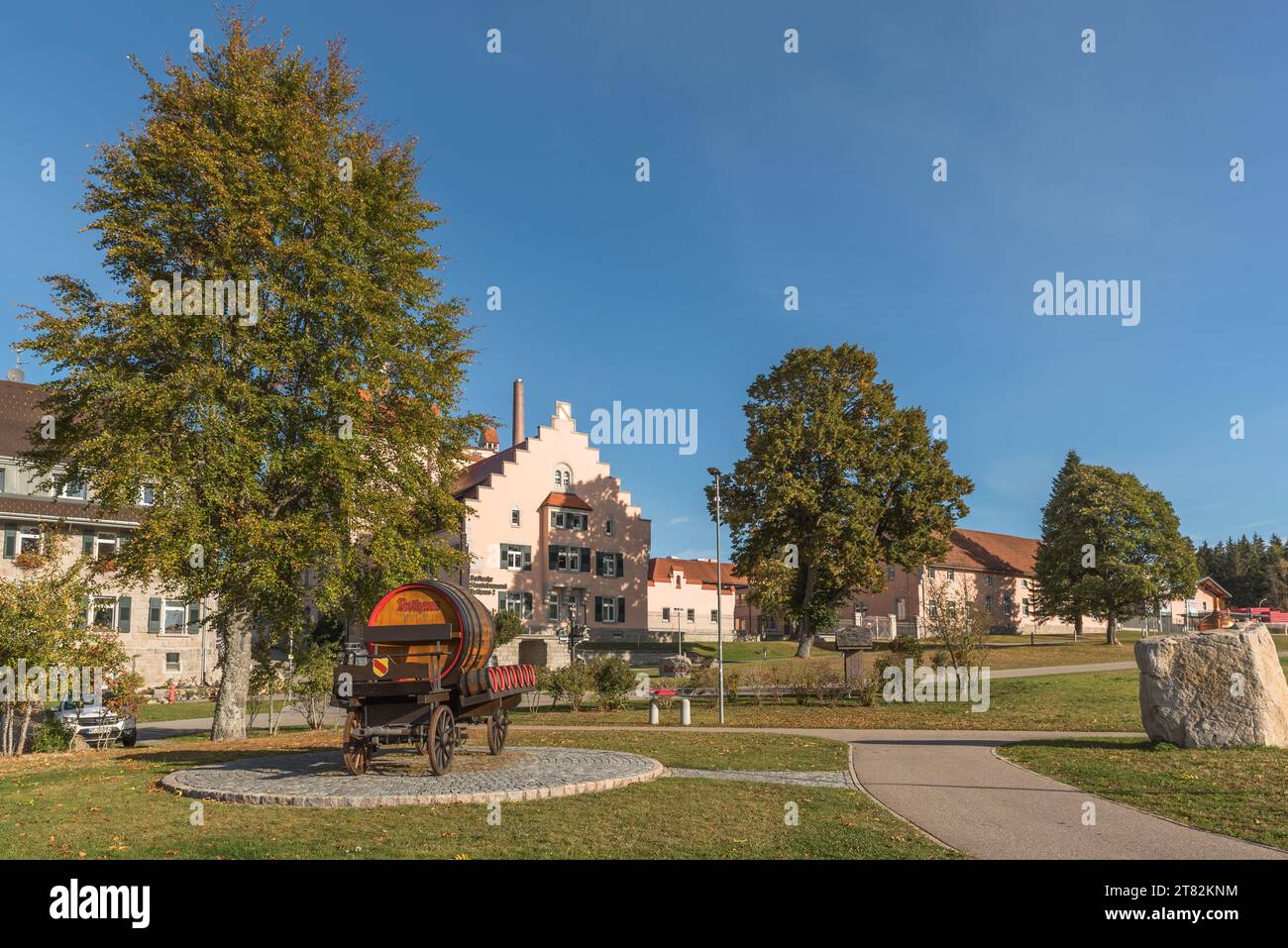 Bau der Brauerei Rothaus mit Kutschenwagen, Grafenhausen, Schwarzwald, Baden-Württemberg, Deutschland Stockfoto