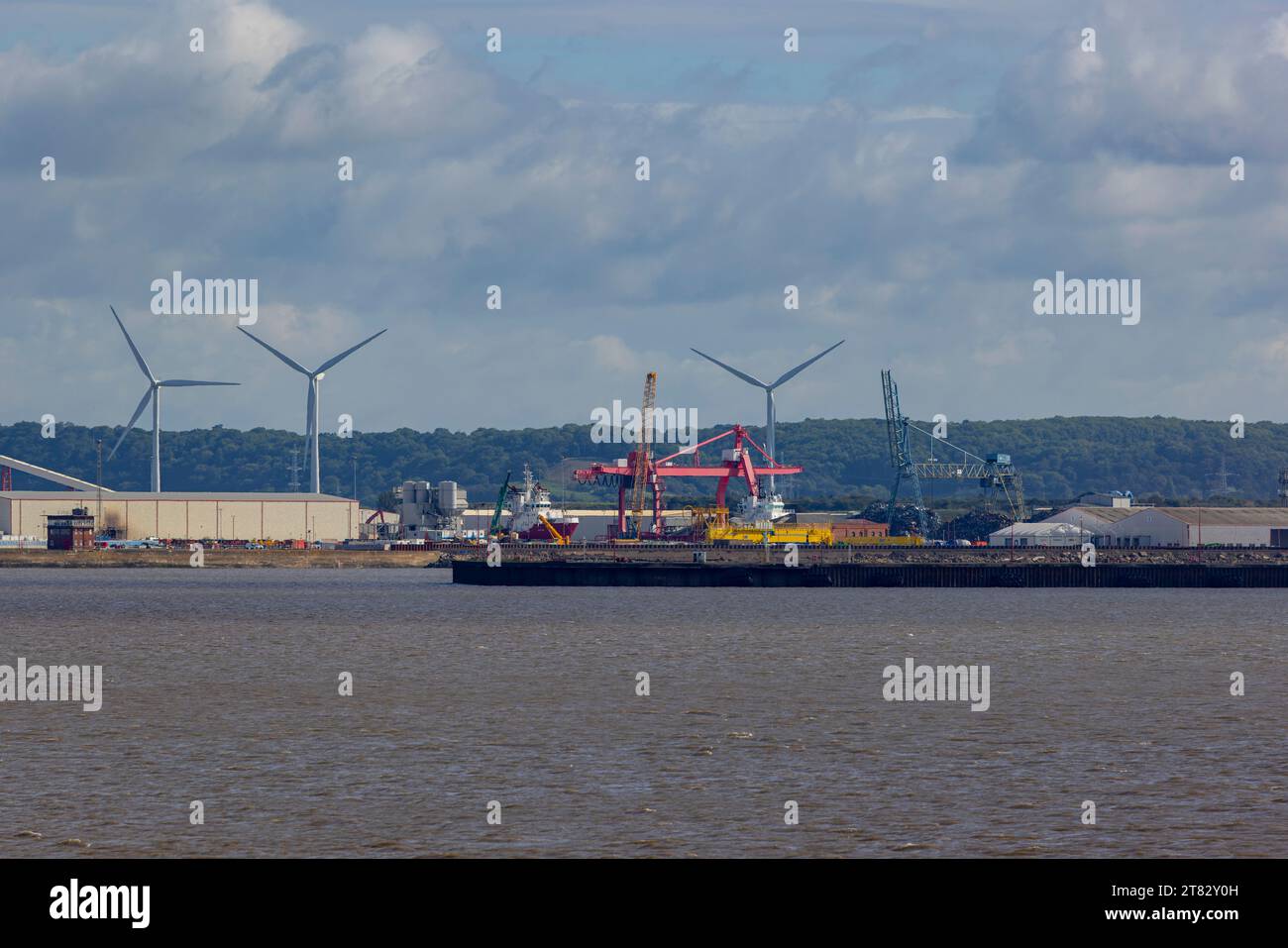 Die verschiedenen Kräne und Gebäude an den Docks von Avonmouth Stockfoto
