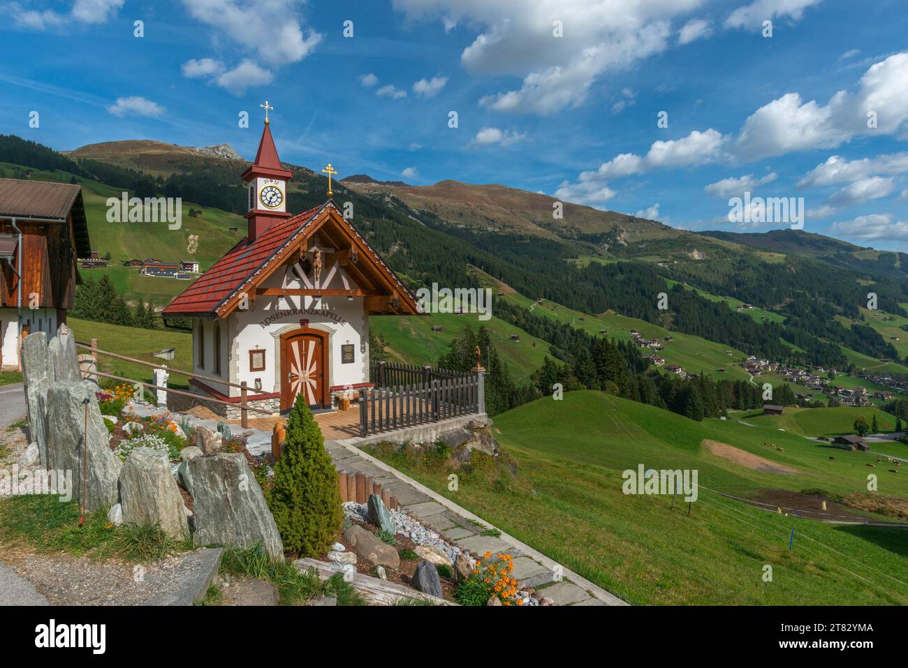 Kapelle Rosenkranzkapelle in Gemais, Alpendorf Tux-Lahnersbach, Tuxtal, Zillertaler Alpen, Tirol, Österreich, Europa Stockfoto