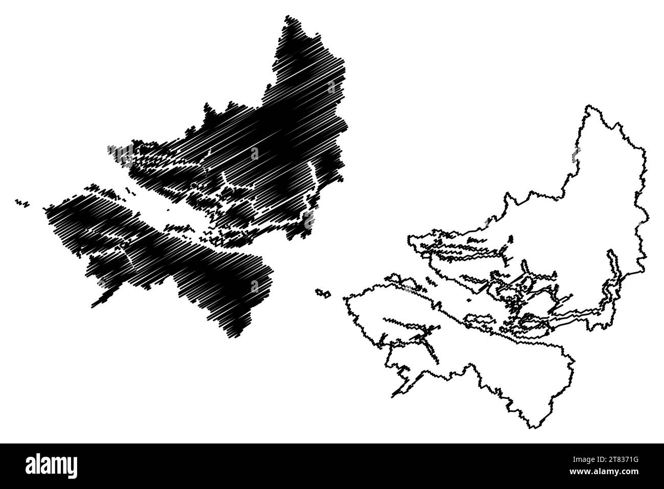 Regionaler Bezirk von Mount Waddington (Kanada, British Columbia oder BC Province, Nordamerika) Kartenvektordarstellung, Scribble-Sketch-RDMW-Karte Stock Vektor