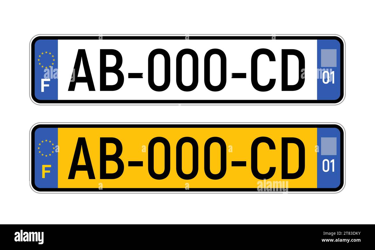Kennzeichenschild für Frankreich, Symbol für isoliertes Land. Transport Frankreich Europäische Fahrzeugnummer. Stock Vektor
