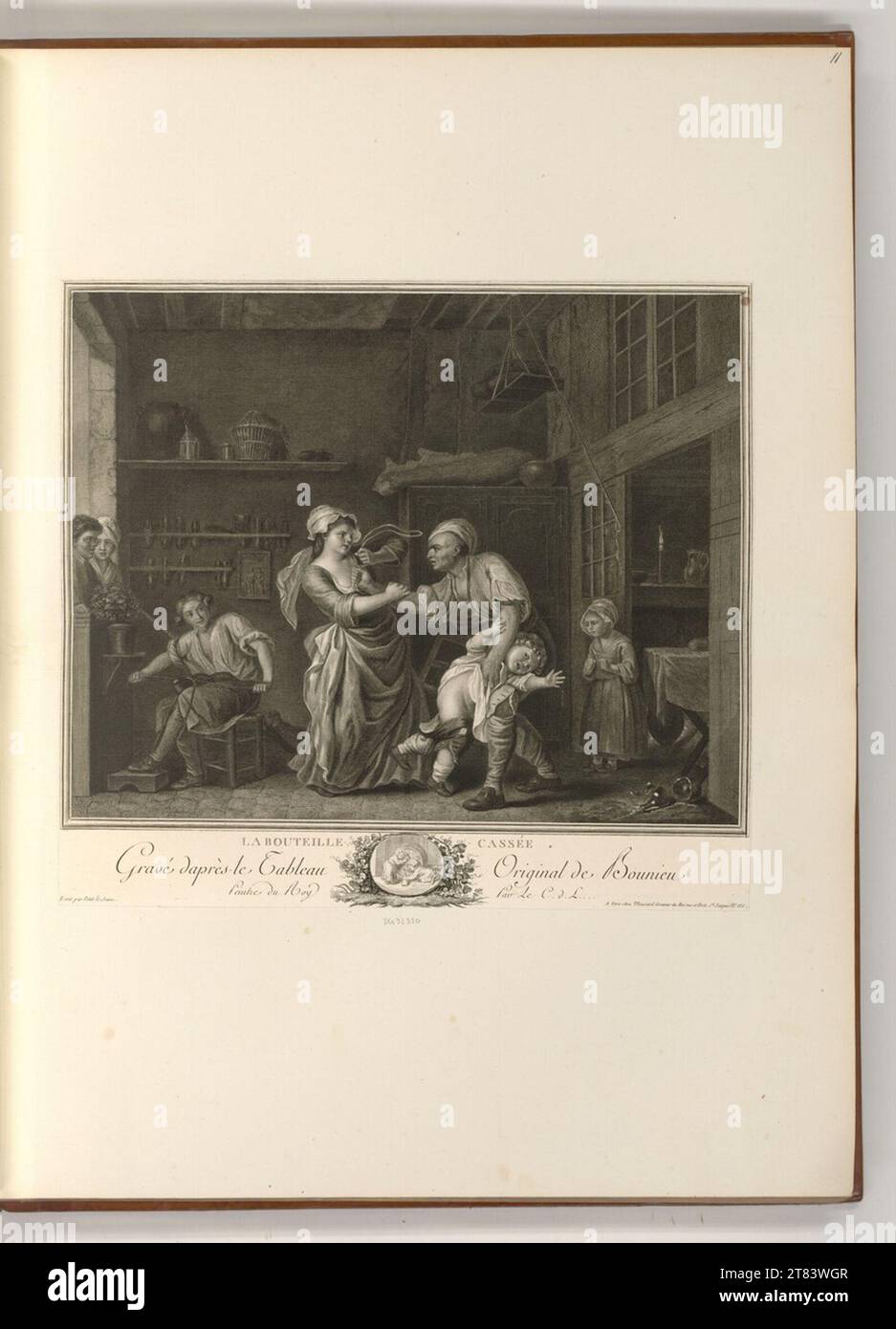 Michel Honoré Bounieu, die kaputte Flasche. Kupferstich, Ätzung 1760-1814 , 1760/1814 Stockfoto