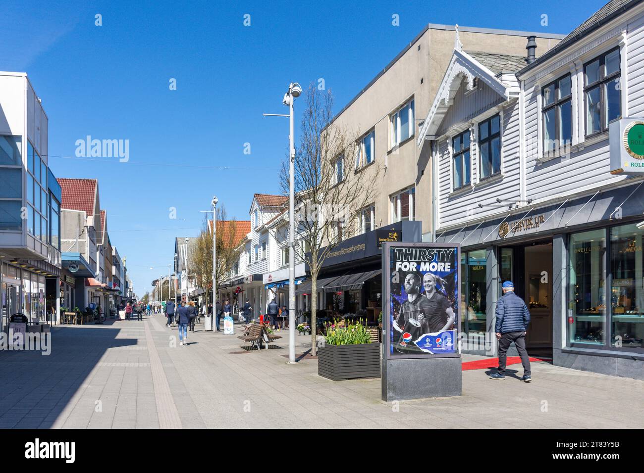 Fußgängerzone Haraldsgata (Einkaufsstraße), Stadtzentrum, Haugesund, Rogaland County, Norwegen Stockfoto