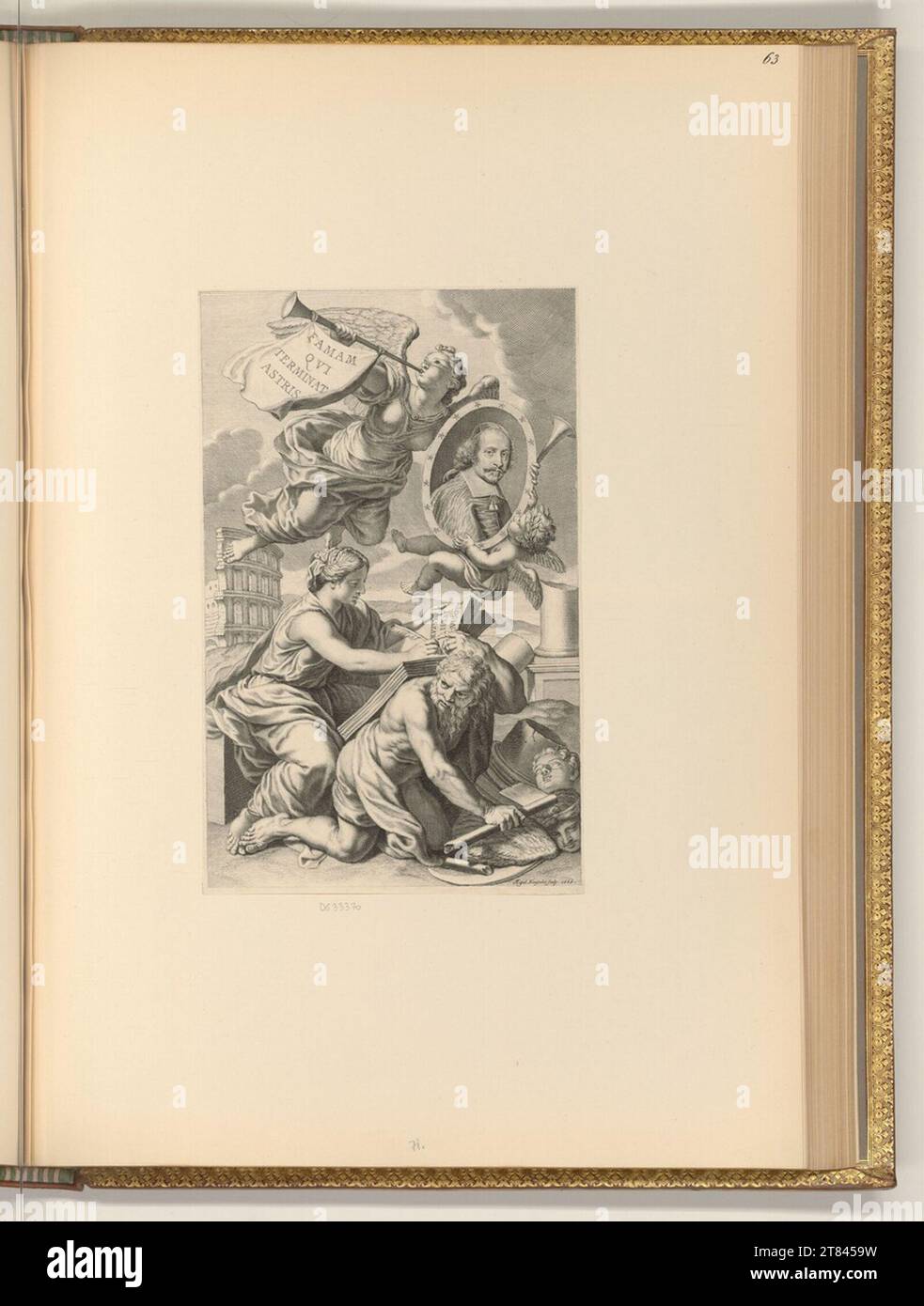 Gilles Rousselet Allegory mit dem Porträt von Jules Mazarin. Kupferstich 1666 , 1666 Stockfoto