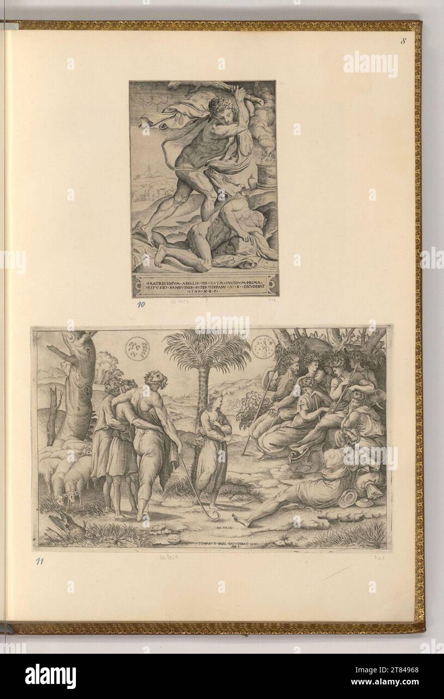 Nicolas Beatrizet (Engraver) Cain schlägt Abel, Josef erzählt seinen Brüdern den Traum. Kupferstich 1540 , 1540 Stockfoto