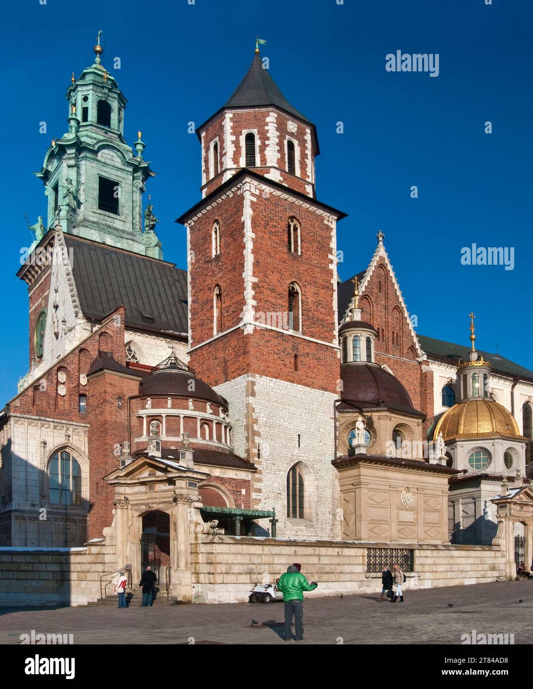 Kathedrale auf dem Wawel, mit kuratie Turm aka silbernen Glocken Turm vor, Clock Tower hinter, Krakau, Polen Stockfoto