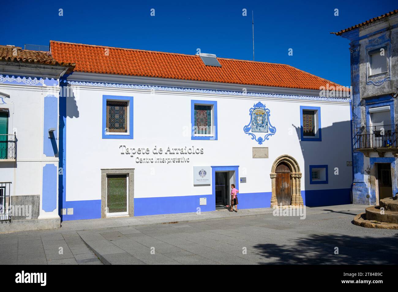 Äußere des Tapisry Museums, Arraiolos, Portugal an Arraiolos Teppich, Arraiolos Teppich, Arraiolos Teppich oder portugiesische Handarbeit Teppich (auf Portugiesisch Stockfoto