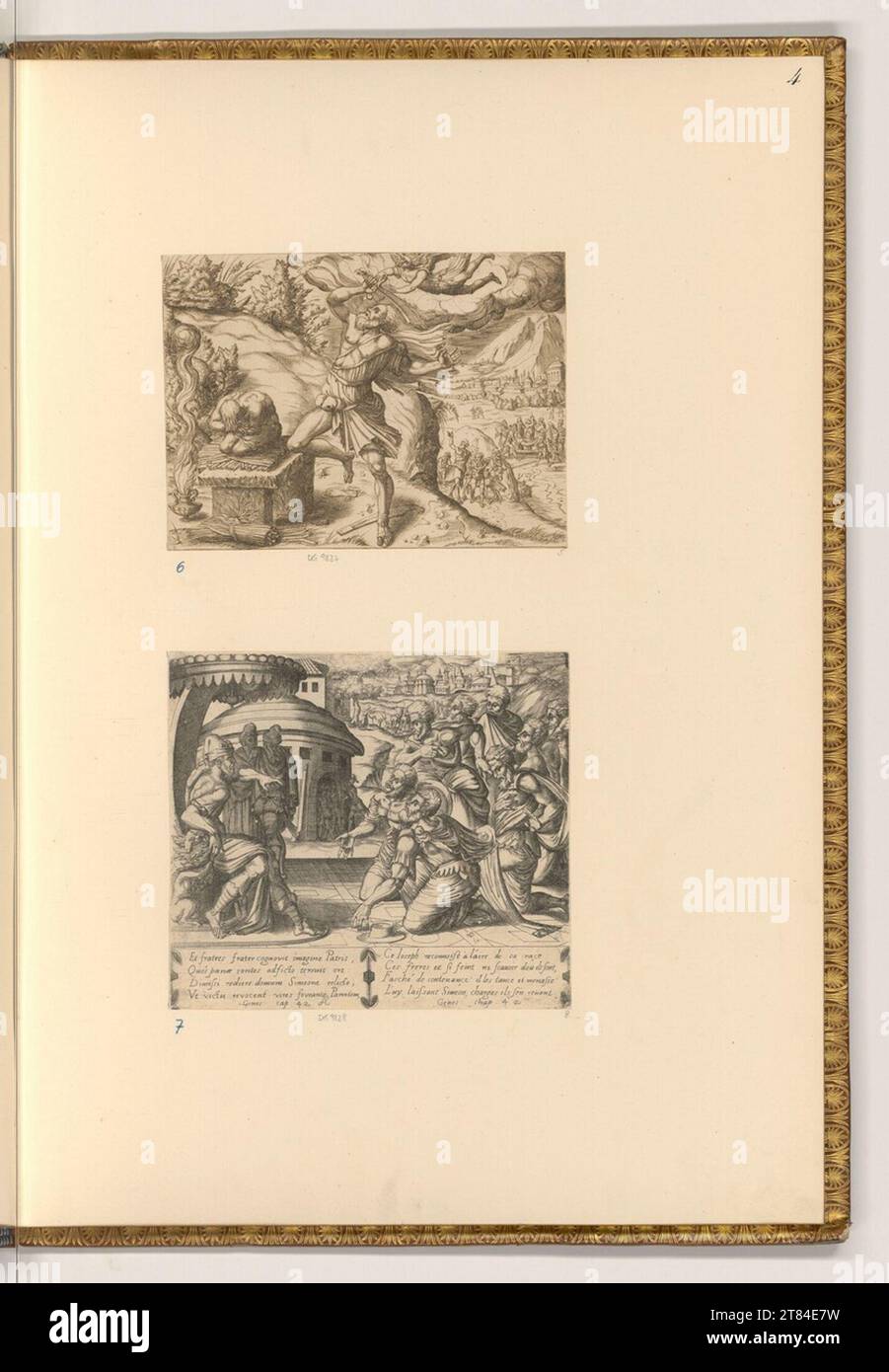 Pierre Woeiriot (Engraver) Abraham's Opfer; die erste Reise der Brüder Josef nach Ägypten. Kupferstich 1555-1596 , 1555/1596 Stockfoto