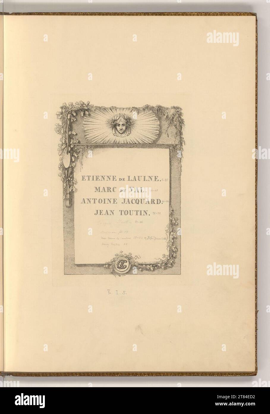 Joseph Fischer (ausführende r Künstler in) Etienne de Laulne; Marc du Val; Antoine Jacquard; Jean TOUTIN. Ätzen, Feder, Bleistift nach 1822 Stockfoto