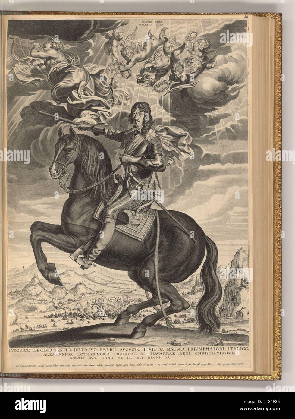Michel Lasne Porträt König Ludwig XIII Von Frankreich zum Pferd. Kupferstich um 1634 Stockfoto