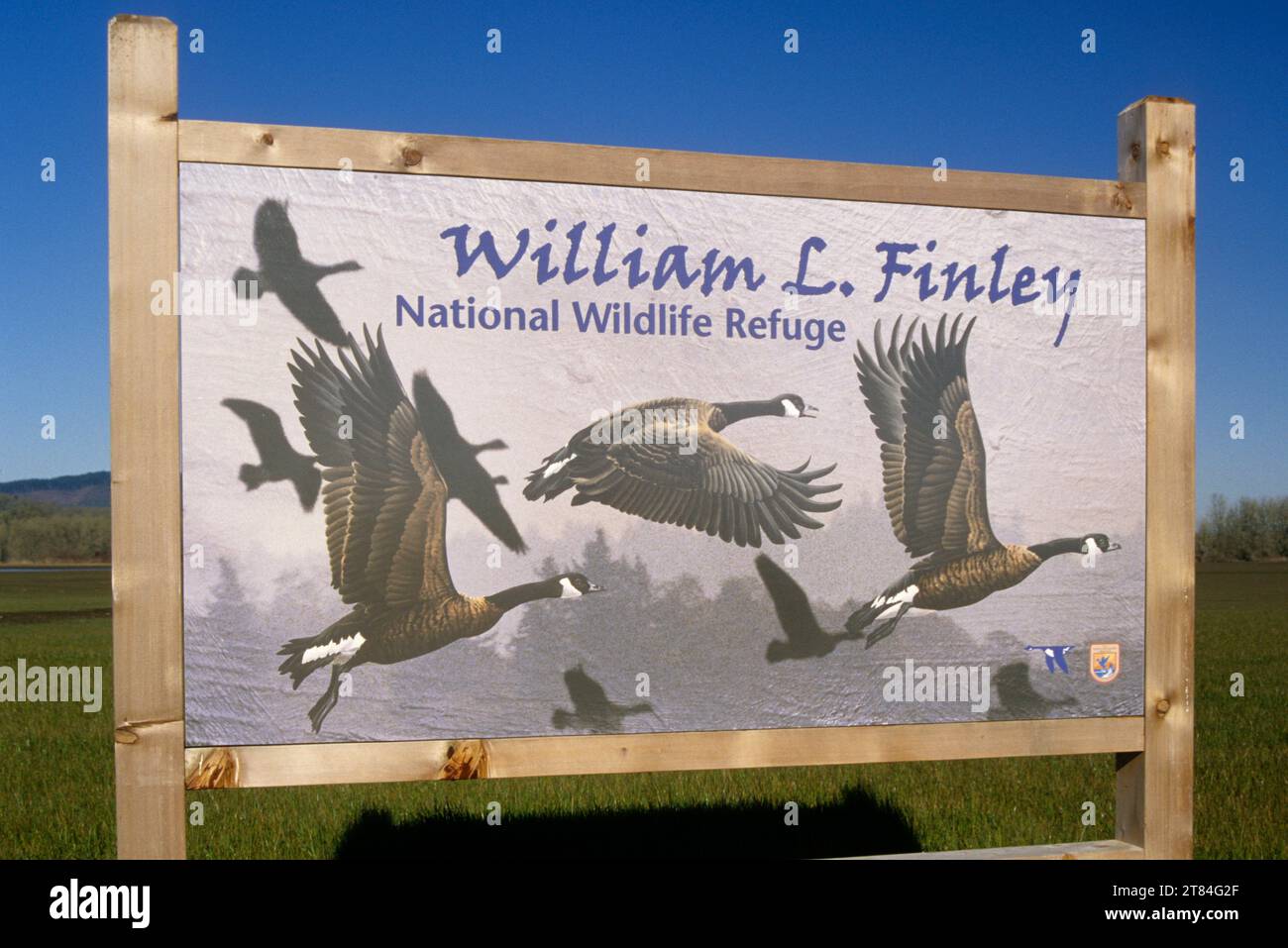 Zuflucht Eingangsschild, William Finley National Wildlife Refuge, Oregon Stockfoto