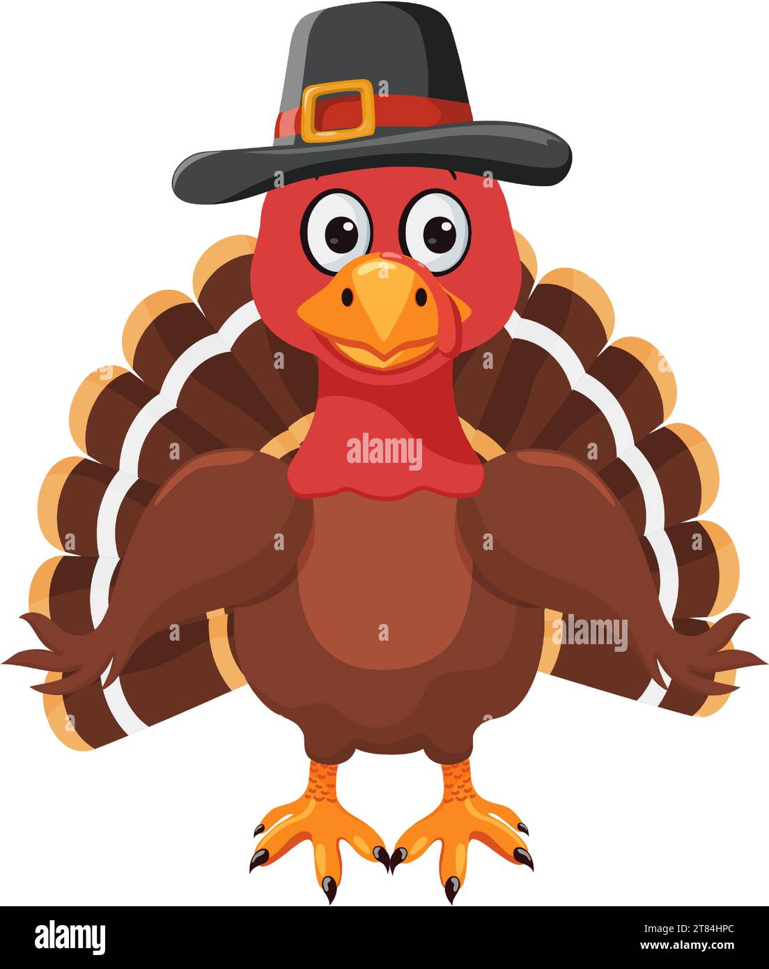 Cartoon truthahn Vogel mit Pilgermütze. Traditionelles amerikanisches, kanadisches Symbol für Happy Thanksgiving Day. Niedlicher Charakter. Vektor-Clipart. Vektoril Stock Vektor