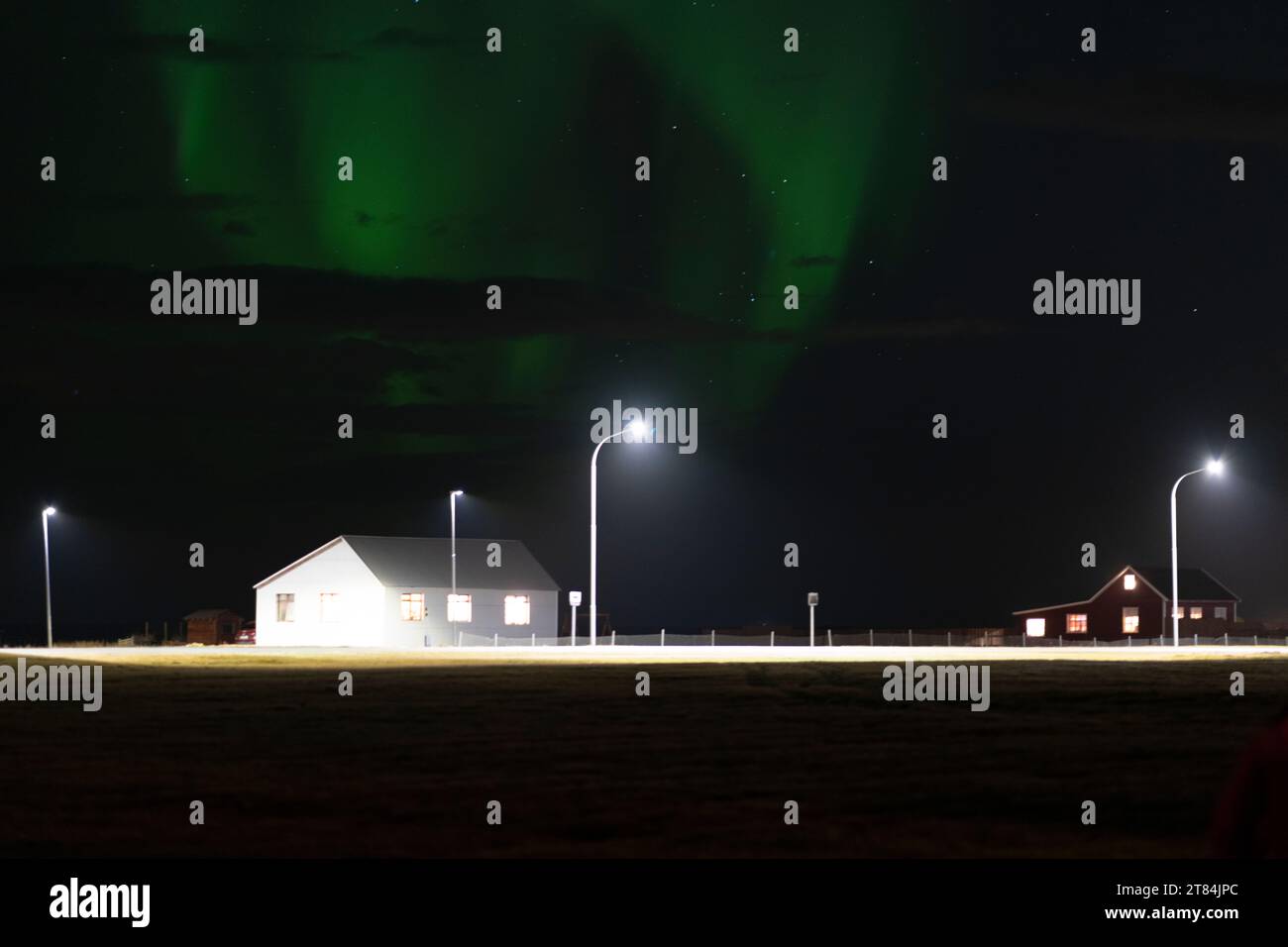 Nordlichter Aurora borealis in Gardur im Südwesten Islands Reykjanes-Halbinsel Stockfoto