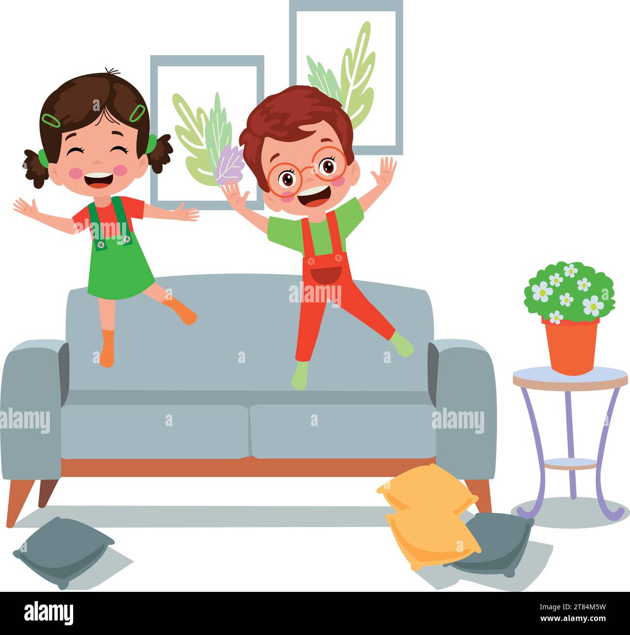 Niedliche Kinder, die sich auf dem Sitz aufhalten Stock Vektor