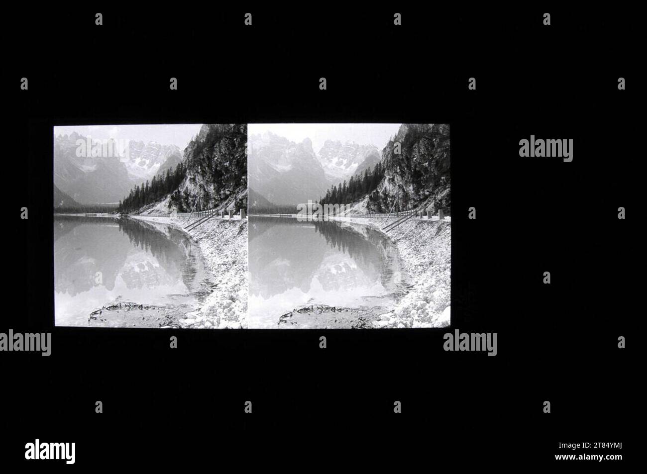 Johann Friedrich Schmid Bergsee. Diapositiv / Stereoformat um 1900 Stockfoto