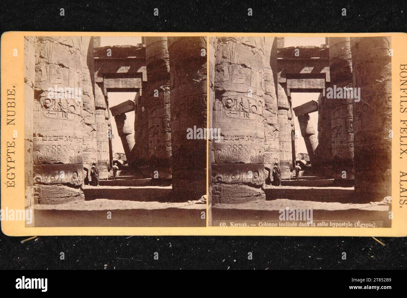 Félix Bonfils Karnak, schräge Säule in der Säule. Albuminpapier, auf der Box / Stereoformat ca. 1867-1878 , 1867/1878 Stockfoto