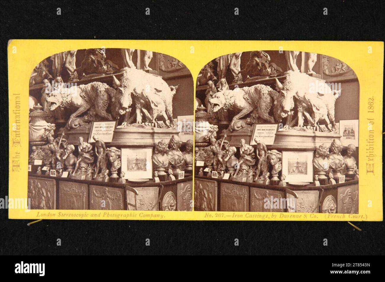 Die London Stereoscopic & Photographic Company Weltausstellung London 1862: Metallskulpturen von Durenne & Co. Albuminpapier, auf der Box / Stereoformat 1862 , 1862 Stockfoto