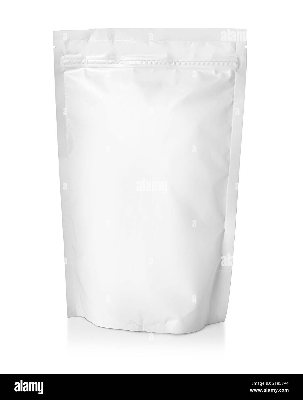 Weiße Papierverpackung mit Ventil und Dichtung isoliert auf weiß mit Schneidepfad Stockfoto