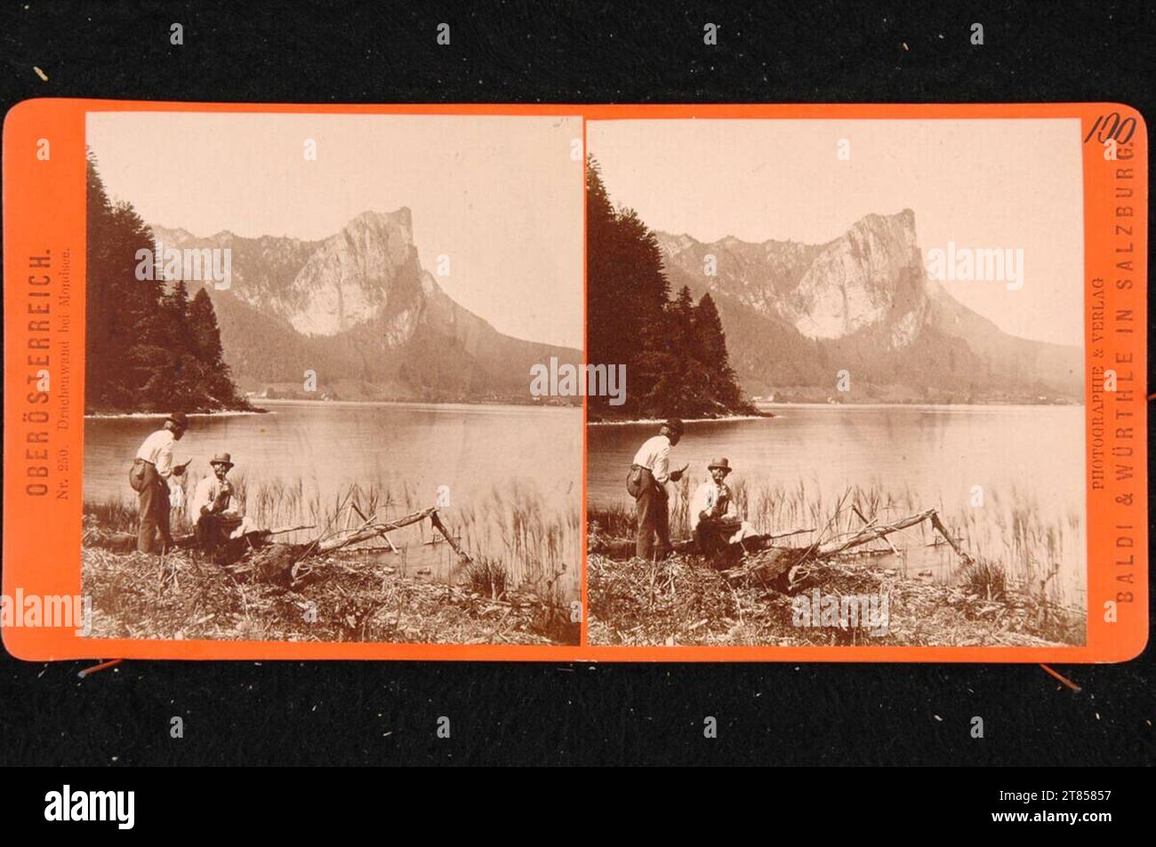 Friedrich Würthle Oberösterreich, Drachenmauer bei Mondsee. Albuminpapier, auf der Box / Stereoformat 1860-1874 , 1860/1874 Stockfoto