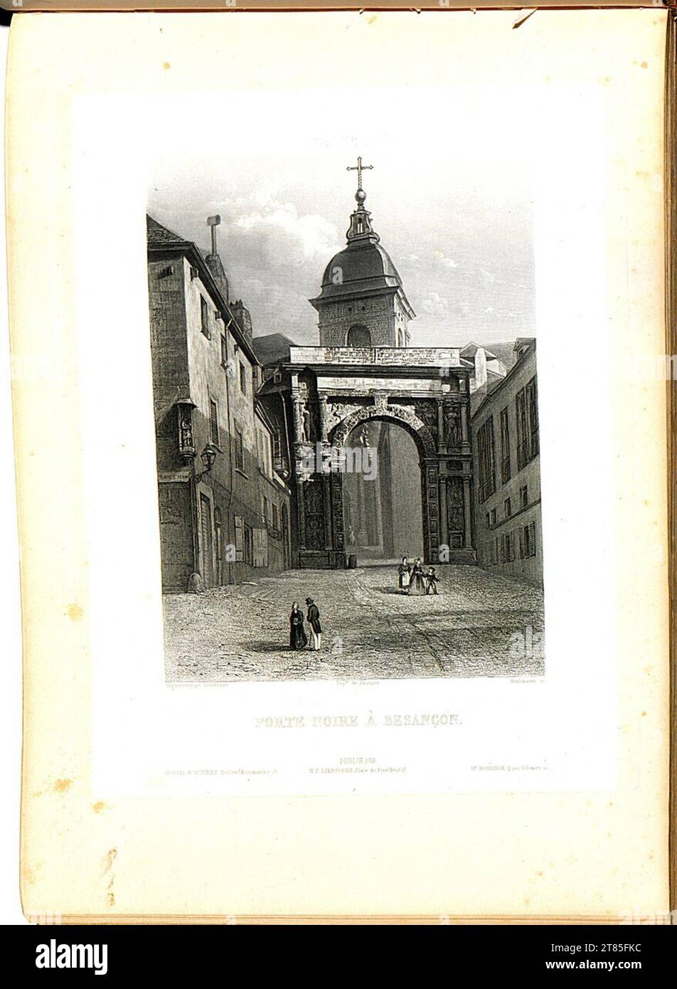 Noël-Marie Paymal Lerebours Schwarze Tür in Besancon. Aquatinta, auf der Box 1842, 1842 Stockfoto
