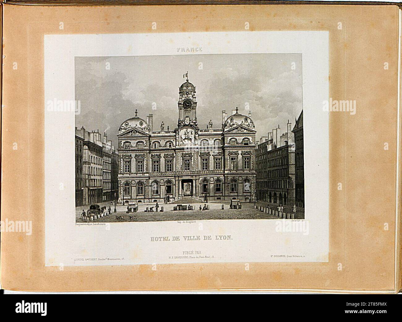 Noël-Marie Paymal Lerebours Hotel de Ville de Lyon. Aquatinta, auf der Box 1842, 1842 Stockfoto