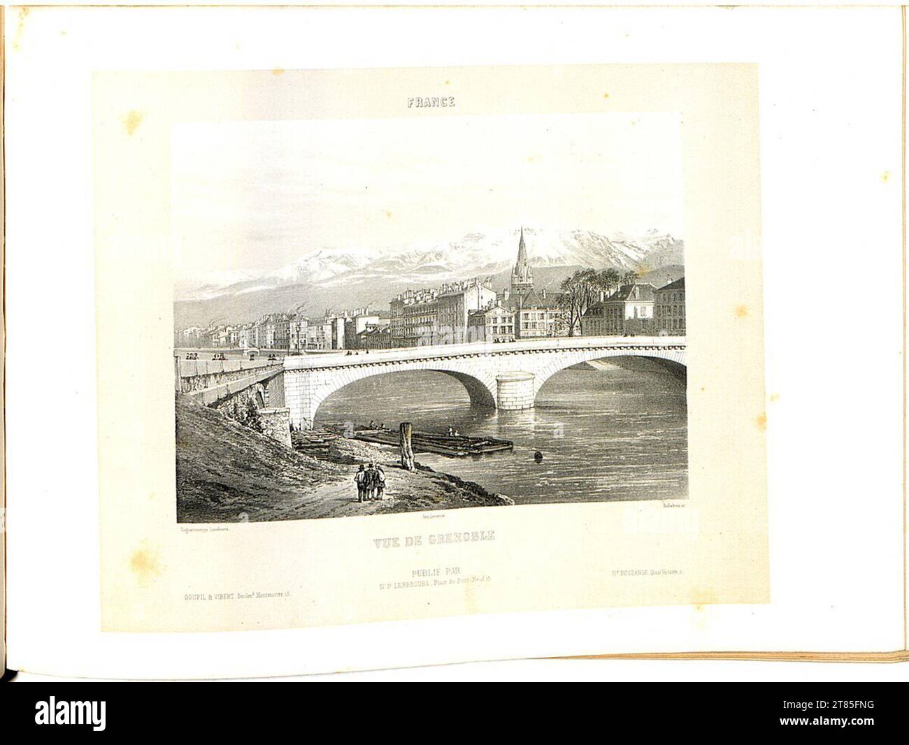 Noël-Marie Paymal Lerebours Blick auf Grenoble. Lithographie, auf der Box 1842, 1842 Stockfoto