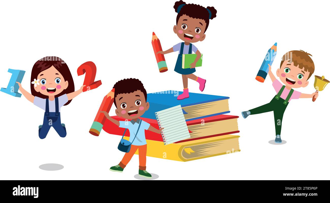Vektor-Illustration von niedlichen Kindern mit ABC-Blöcken, abc-Buchstaben Stock Vektor